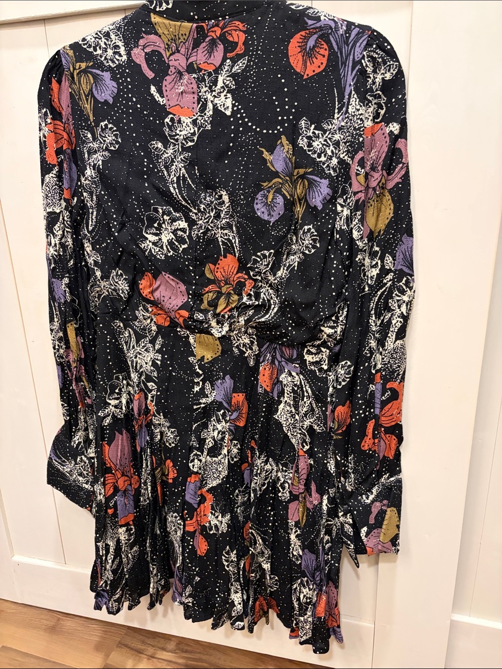 Free People Black Floral Long Sleeve Tie-Neck Mini Dress - Picture 10 of 10